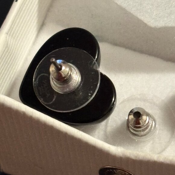 Authentic Prada Milano Black Heart Earrings Upcycled Repurposed Buttons & Box - Picture 5 of 7